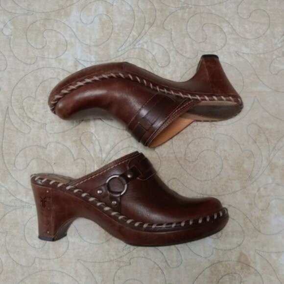 Frye Charlotte Brown Leather Ring Heeled Mules 8.5 - Picture 5 of 13